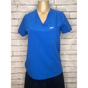 Figs Womens Royal Blue V Neck Short Sleeve Catarina One-Pocket Scrub Top Size XS